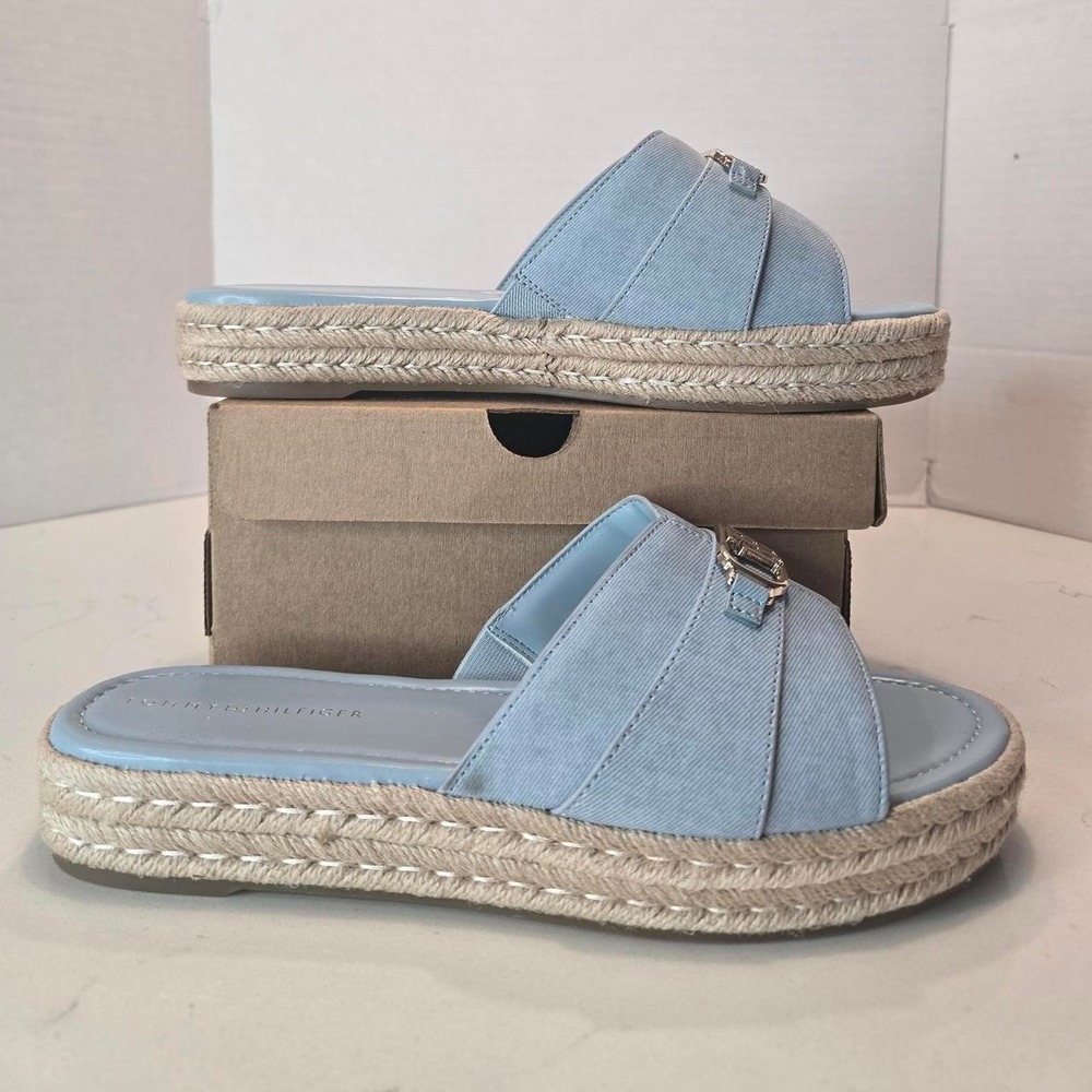 Tommy Hilfiger espadrille slide sandals in Light Blue- 11